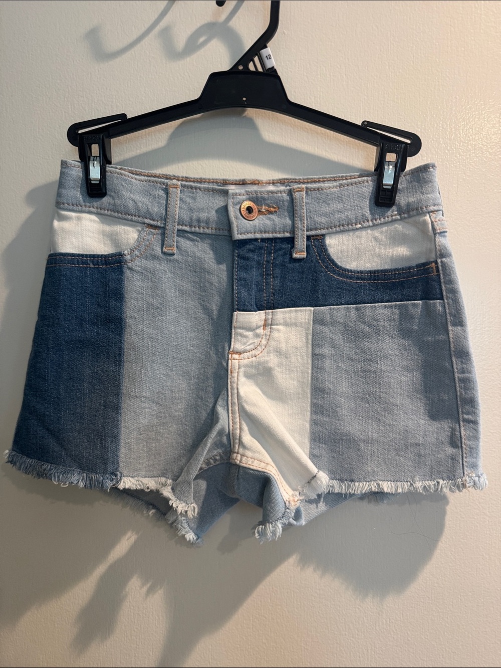 Abercrombie Kids High Rise Mini Mom Jean Patchwork Shorts